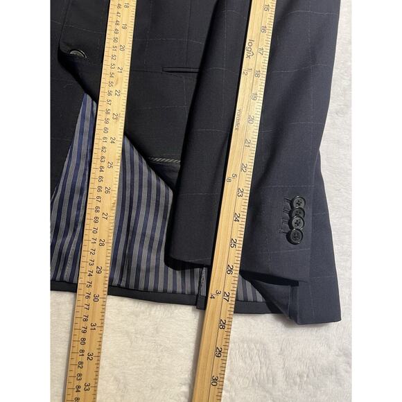 BR Banana Republic Mens 40L 36x31 Slim Navy Blue Plaid Suit Super 150s Italy - Picture 14 of 16